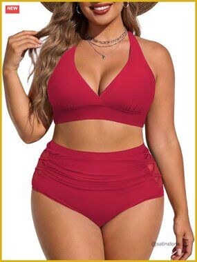 Plus Size Tummy Control High Waisted Bikini Set 2 Piece Swimsuit